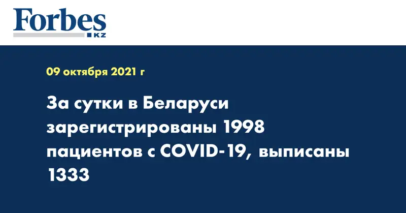 За сутки в Беларуси зарегистрированы 1998 пациентов с COVID-19, выписаны 1333