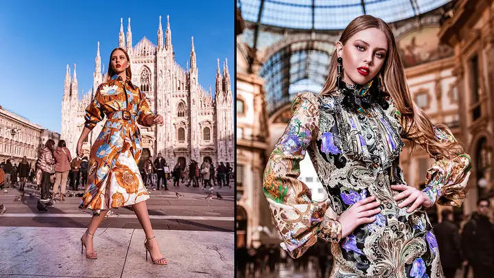 Anastasiia Bondarchuk shooting for FENDI and Louis Vuitton in Milan