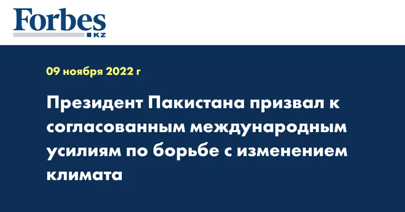 Президент Пакистана призвал к согласованным международным усилиям по борьбе с изменением климата