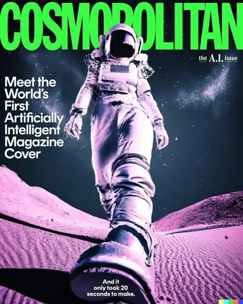 Обложка журнала Cosmopolitan, сгенерированная технологией DALL-E 2, стала первым случаем такого применения нейросетей известными брендами