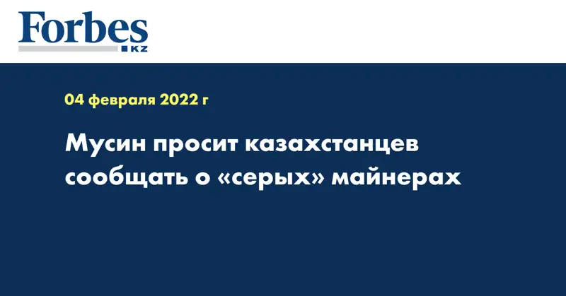 Мусин просит казахстанцев сообщать о «серых» майнерах