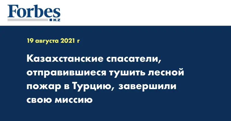 Казахстанские спасатели, отправившиеся тушить лесной пожар в Турцию, завершили свою миссию