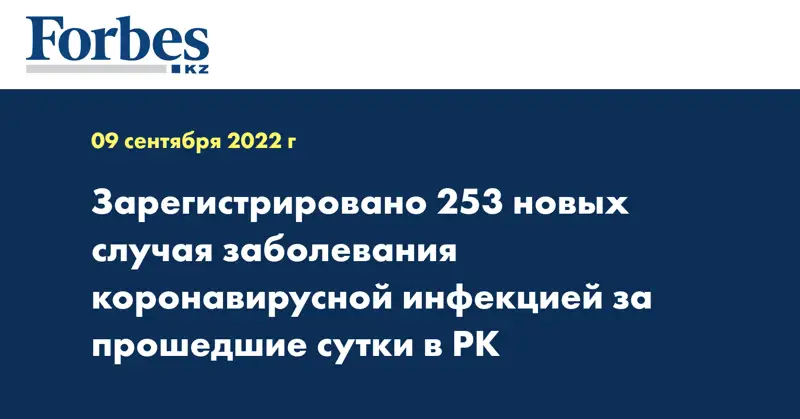 Зарегистрировано 253 новых случая заболевания коронавирусной инфекцией за прошедшие сутки в РК