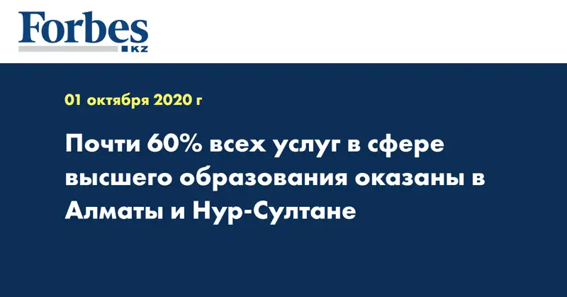 Почти 60% всех услуг в сфере высшего образования оказаны в Алматы и Нур-Султане