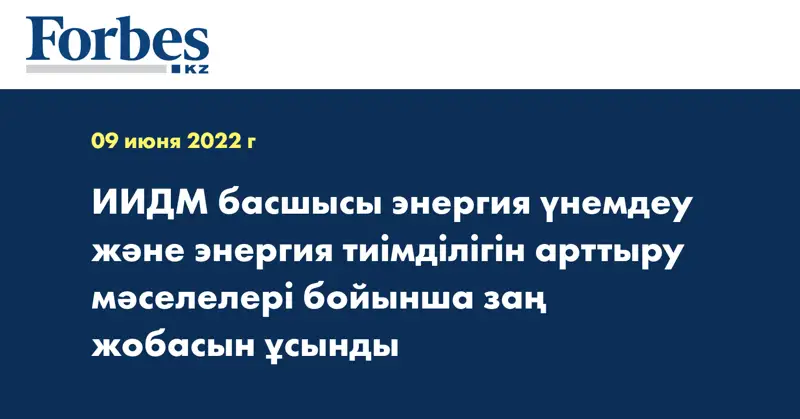 ИИДМ басшысы энергия үнемдеу және энергия тиімділігін арттыру мәселелері бойынша заң жобасын ұсынды