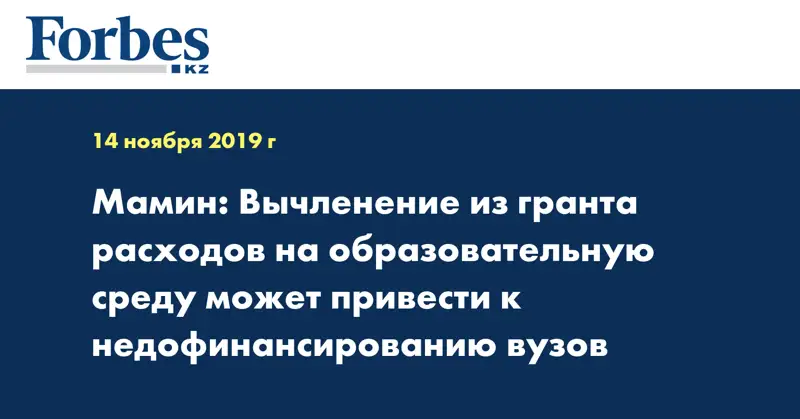 Мамин: Вычленение из гранта расходов на образовательную среду может привести к недофинансированию вузов  