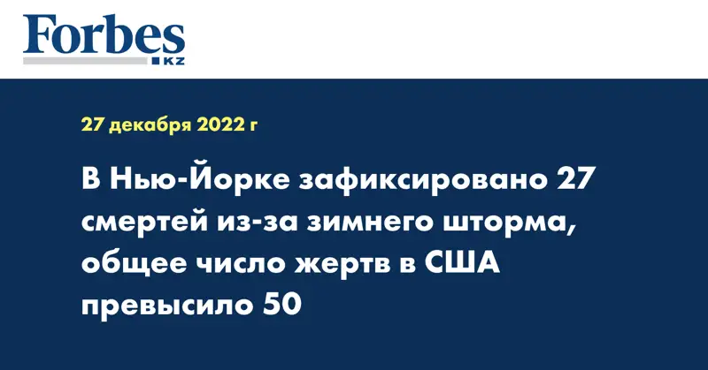 В Нью-Йорке зафиксировано 27 смертей из-за зимнего шторма, общее число жертв в США превысило 50