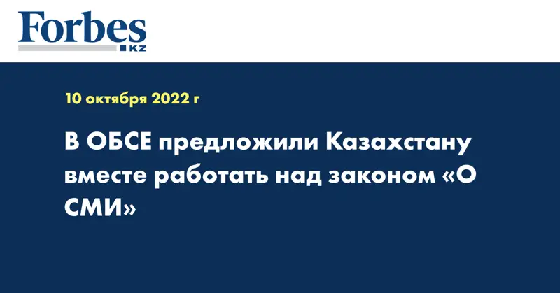 В ОБСЕ предложили Казахстану вместе работать над законом «О СМИ»