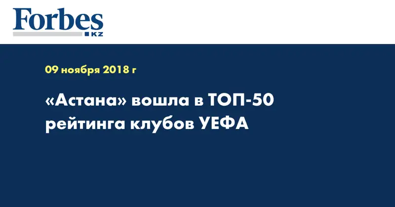 «Астана» вошла в ТОП-50 рейтинга клубов УЕФА