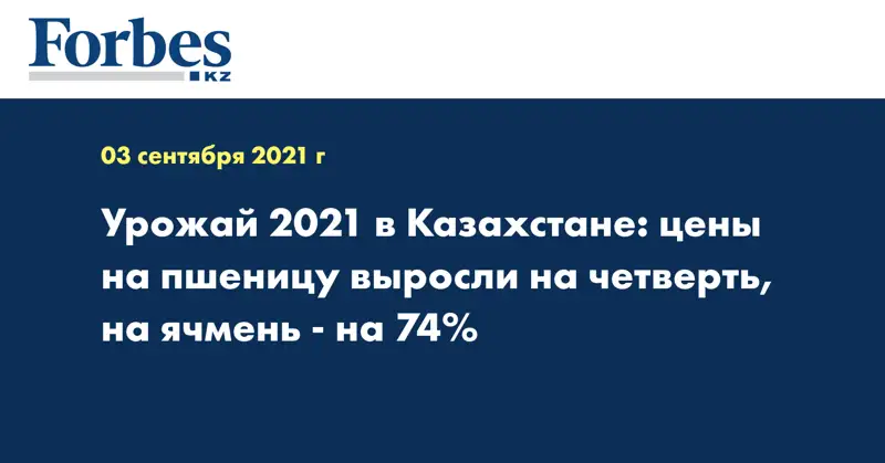 Урожай 2021 в Казахстане: цены на пшеницу выросли на четверть, на ячмень - на 74% 
