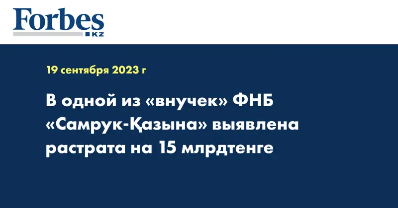 В одной из «внучек» ФНБ «Самрук-Қазына» выявлена растрата на 15 млрдтенге