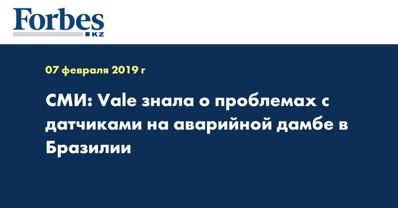 СМИ: Vale знала о проблемах с датчиками на аварийной дамбе в Бразилии