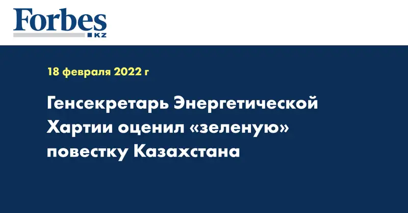  Генсекретарь Энергетической Хартии оценил «зеленую» повестку Казахстана