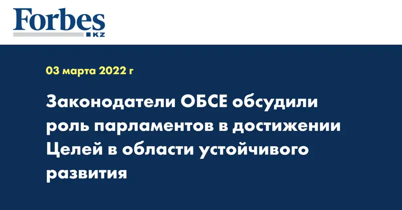 Законодатели ОБСЕ обсудили роль парламентов в достижении Целей в области устойчивого развития