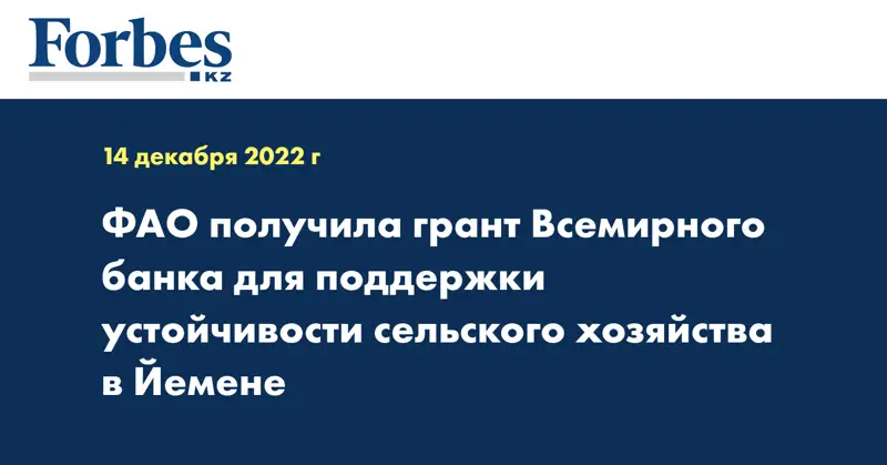 ФАО получила грант Всемирного банка для поддержки устойчивости сельского хозяйства в Йемене