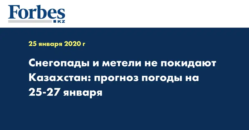 Снегопады и метели не покидают Казахстан: прогноз погоды на 25-27 января