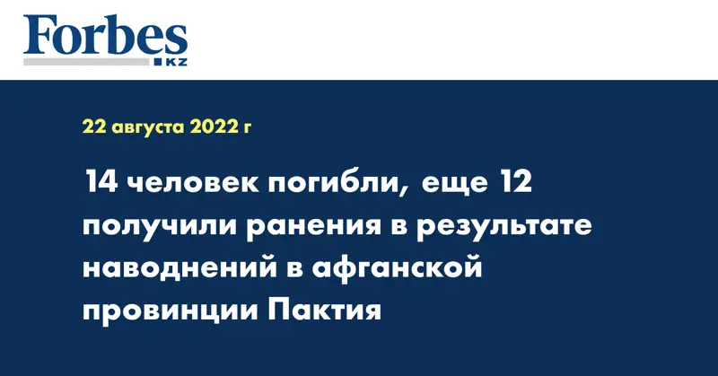 14 человек погибли, еще 12 получили ранения в результате наводнений в афганской провинции Пактия