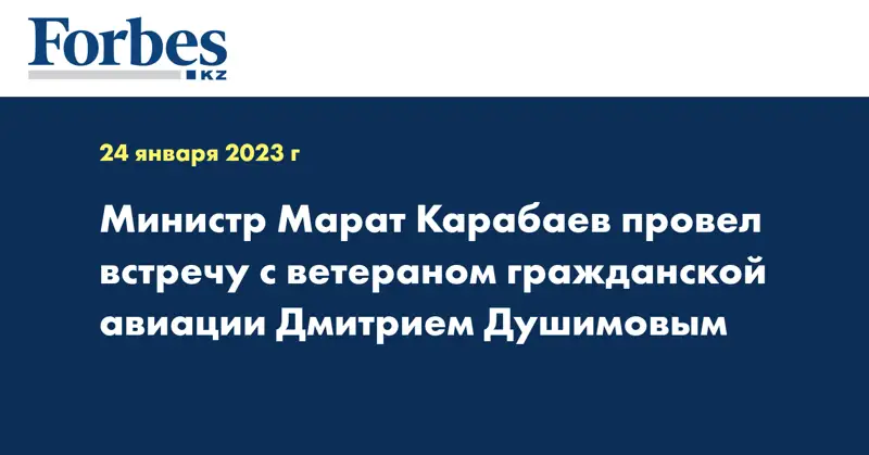 Министр Марат Карабаев провел встречу с ветераном гражданской авиации Дмитрием Душимовым