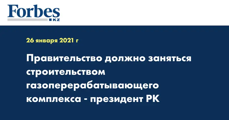 Правительство должно заняться строительством газоперерабатывающего комплекса - президент РК