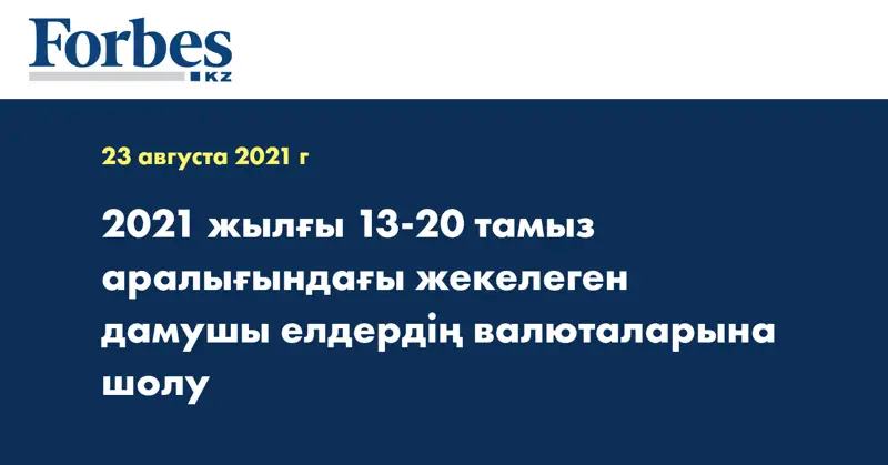 2021 жылғы 13-20 тамыз аралығындағы жекелеген дамушы елдердің валюталарына шолу