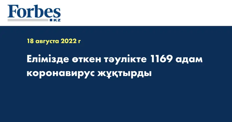 Елімізде өткен тәулікте 1169 адам коронавирус жұқтырды