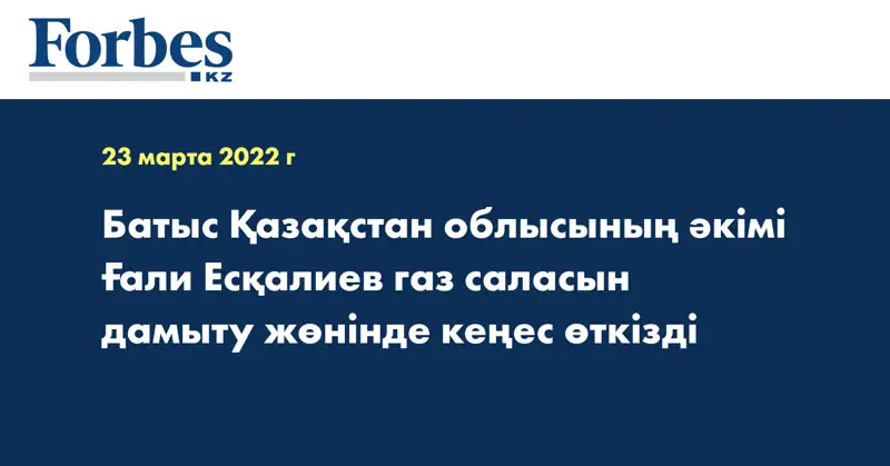 Батыс Қазақстан облысының әкімі Ғали Есқалиев газ саласын дамыту жөнінде кеңес өткізді