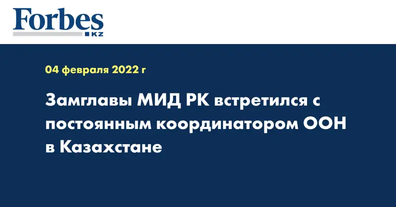 Замглавы МИД РК встретился с постоянным координатором ООН в Казахстане