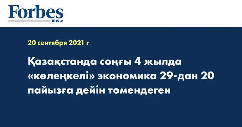Қазақстанда соңғы 4 жылда «көлеңкелі» экономика 29-дан 20 пайызға дейін төмендеген