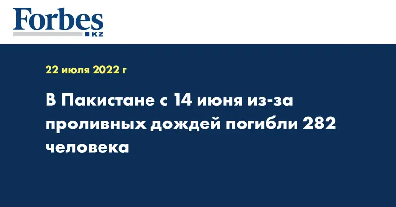 В Пакистане с 14 июня из-за проливных дождей погибли 282 человека