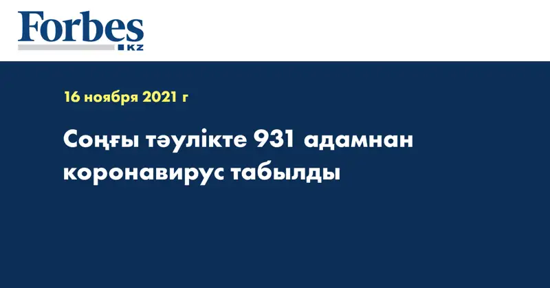 Соңғы тәулікте 931 адамнан коронавирус табылды