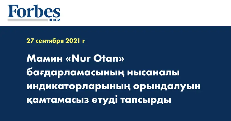 Мамин «Nur Otan» бағдарламасының нысаналы индикаторларының орындалуын қамтамасыз етуді тапсырды