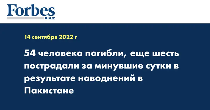 54 человека погибли, еще шесть пострадали за минувшие сутки в результате наводнений в Пакистане
