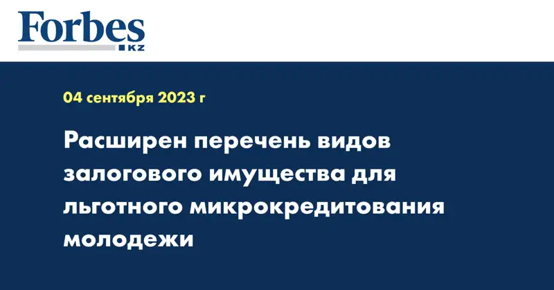 Расширен перечень видов залогового имущества для льготного микрокредитования молодежи