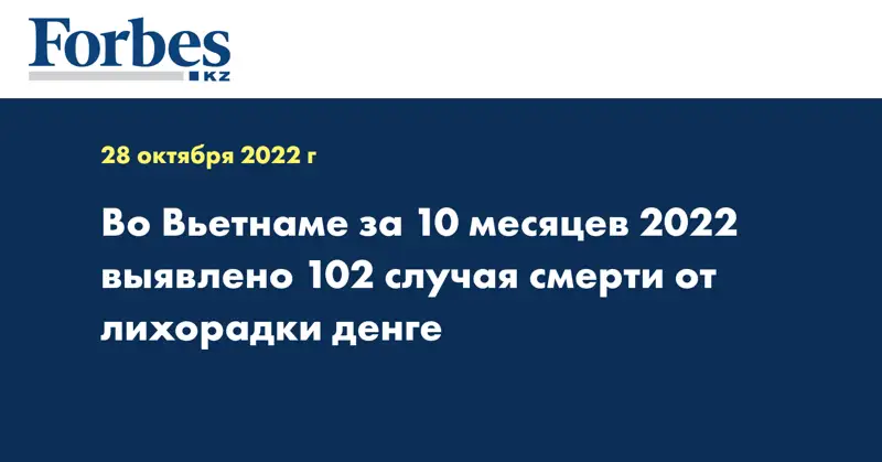 Во Вьетнаме за 10 месяцев 2022 выявлено 102 случая смерти от лихорадки денге