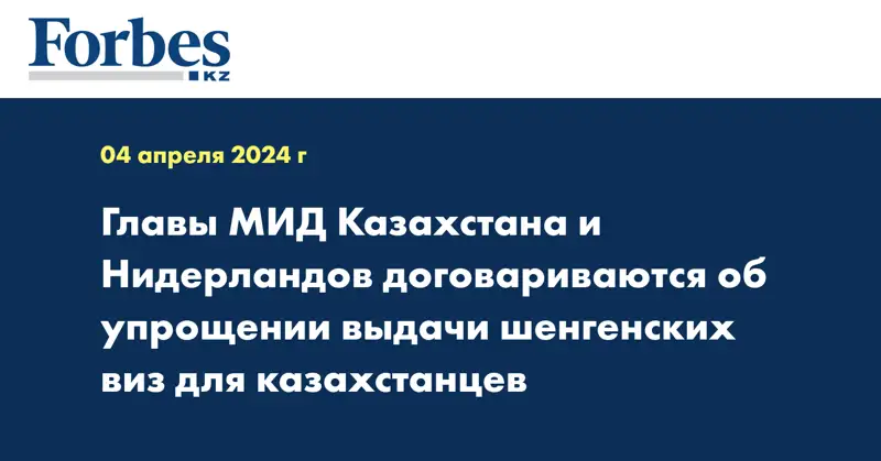 Главы МИД Казахстана и Нидерландов договариваются об упрощении выдачи шенгенских виз для казахстанцев