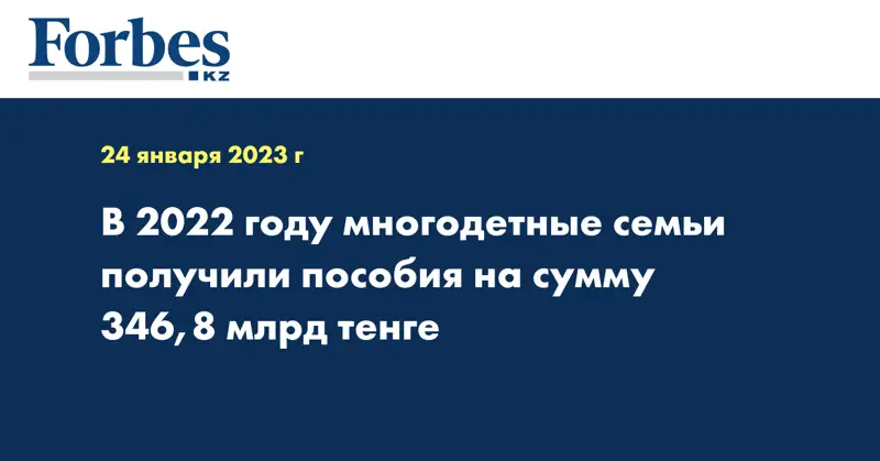 В 2022 году многодетные семьи получили пособия на сумму 346,8 млрд тенге