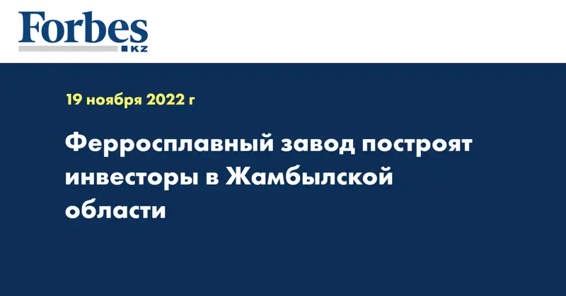 Ферросплавный завод построят инвесторы в Жамбылской области