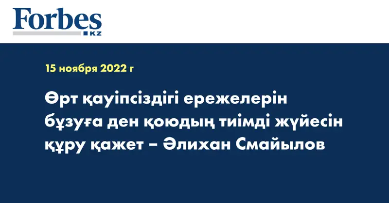 Өрт қауіпсіздігі ережелерін бұзуға ден қоюдың тиімді жүйесін құру қажет – Әлихан Смайылов