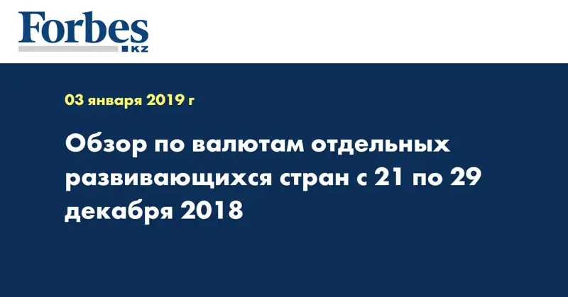 Обзор по валютам отдельных развивающихся стран  с 21 по 29 декабря 2018 