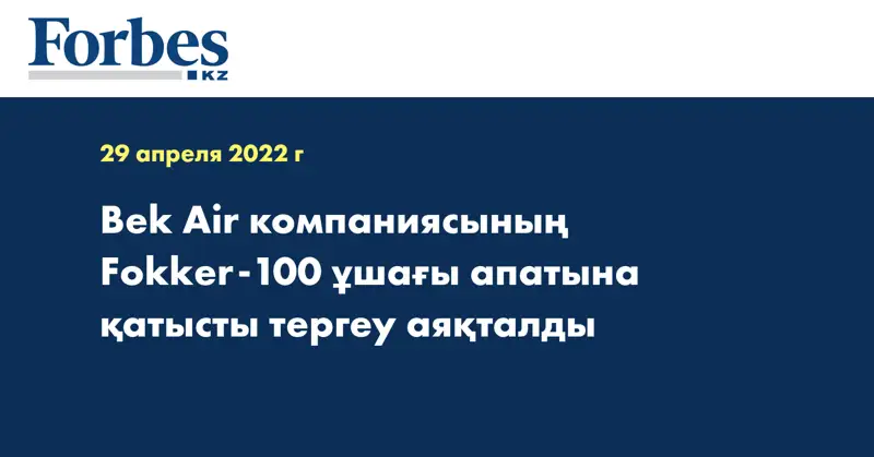 Bek Air компаниясының Fokker-100 ұшағы апатына қатысты тергеу аяқталды