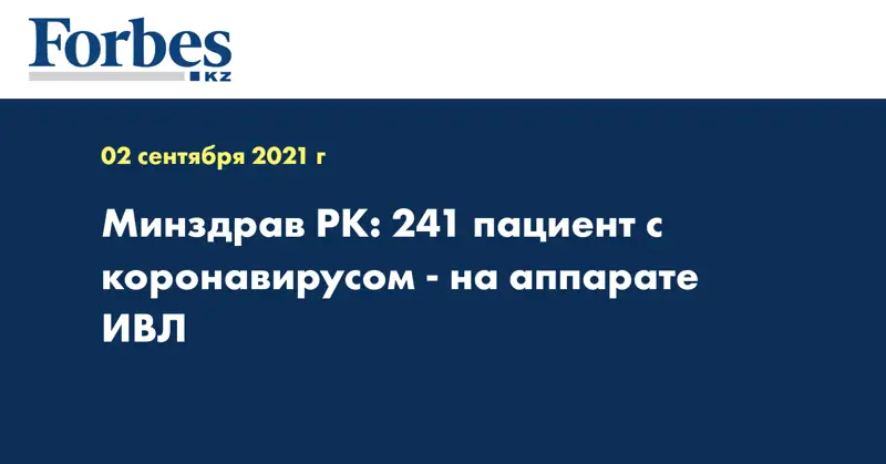 Минздрав РК: 241 пациент с коронавирусом - на аппарате ИВЛ