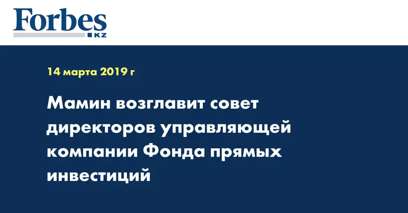 Мамин возглавит совет директоров управляющей компании Фонда прямых инвестиций