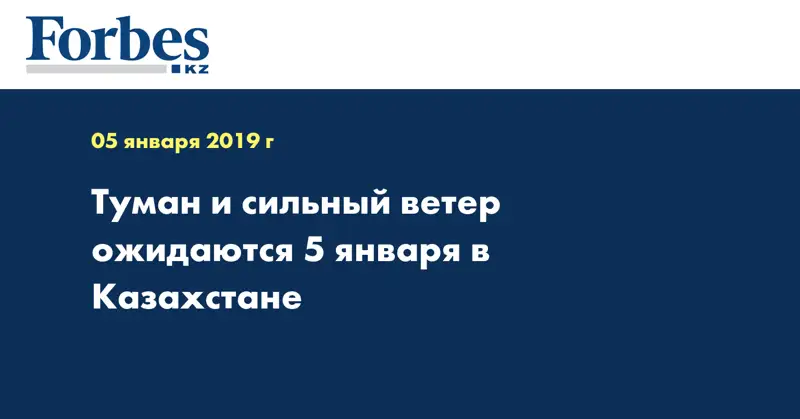 Туман и сильный ветер ожидаются 5 января в Казахстане  