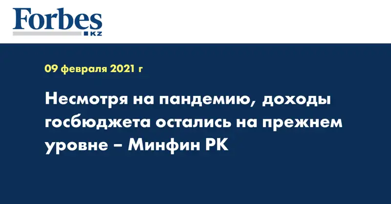 Несмотря на пандемию, доходы госбюджета остались на прежнем уровне – Минфин РК