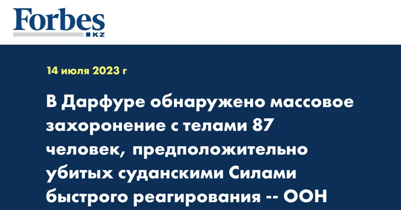 В Дарфуре обнаружено массовое захоронение с телами 87 человек, предположительно убитых суданскими Силами быстрого реагирования - ООН