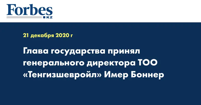 Глава государства принял генерального директора ТОО «Тенгизшевройл» Имер Боннер
