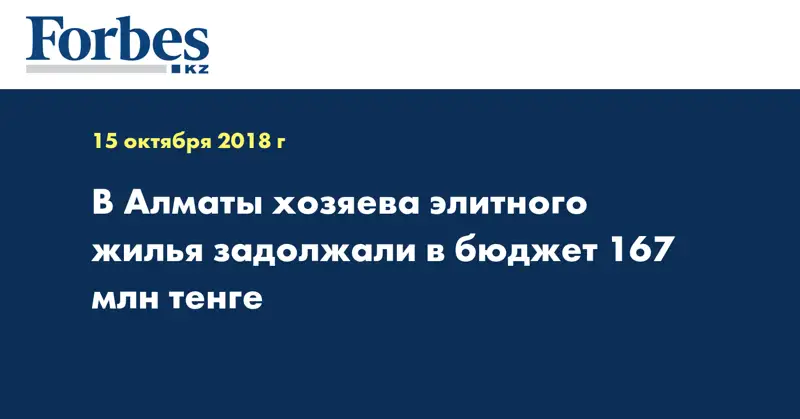 В Алматы хозяева элитного жилья задолжали в бюджет 167 млн тенге