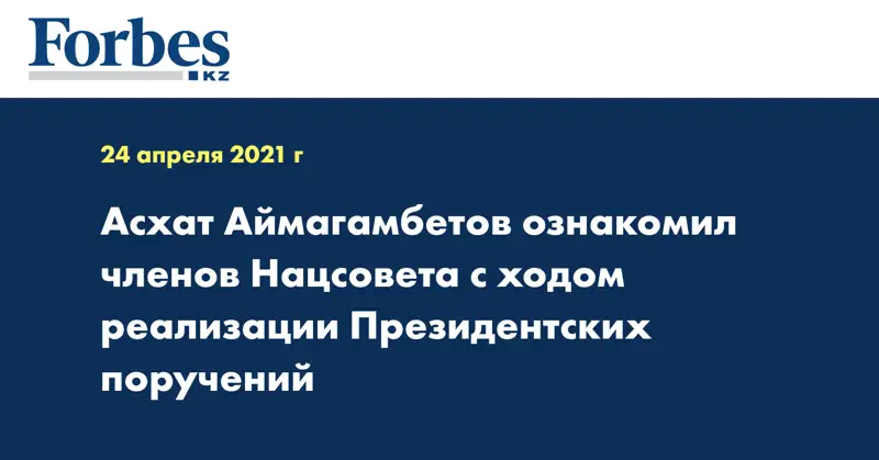 Асхат Аймагамбетов ознакомил членов Нацсовета с ходом реализации Президентских поручений