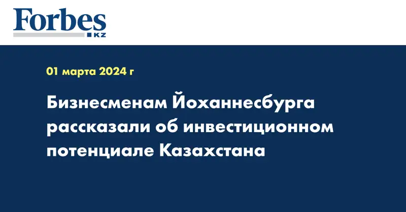 Бизнесменам Йоханнесбурга рассказали об инвестиционном потенциале Казахстана