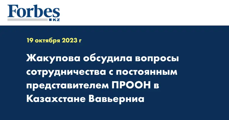 Жакупова обсудила вопросы сотрудничества с постоянным представителем ПРООН в Казахстане Вавьерниа